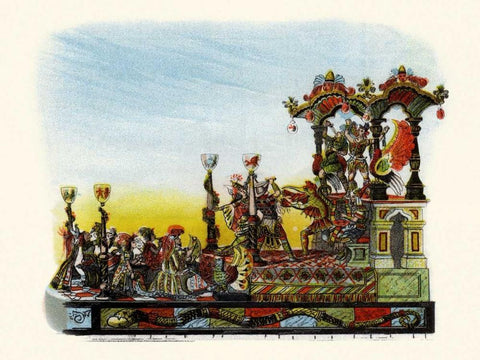 Theatre - Mardi Gras Parade Float Design Black Ornate Wood Framed Art Print with Double Matting by Unknown