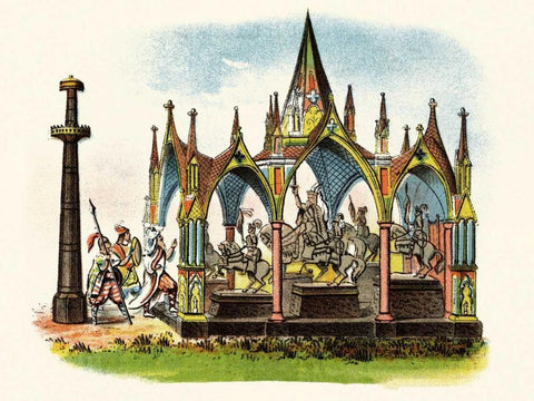 The Seven Silver Statues Black Ornate Wood Framed Art Print with Double Matting by Unknown