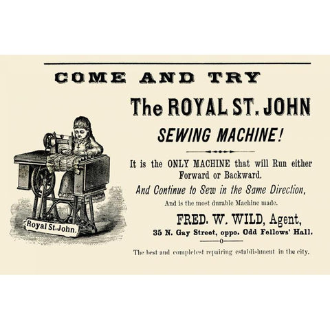 The Royal St. John Sewing Machine Gold Ornate Wood Framed Art Print with Double Matting by Unknown