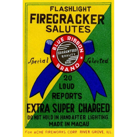 Flashlight Firecracker Salutes - Blue Ribbon Brand Gold Ornate Wood Framed Art Print with Double Matting by Unknown
