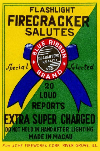Flashlight Firecracker Salutes - Blue Ribbon Brand Black Ornate Wood Framed Art Print with Double Matting by Unknown