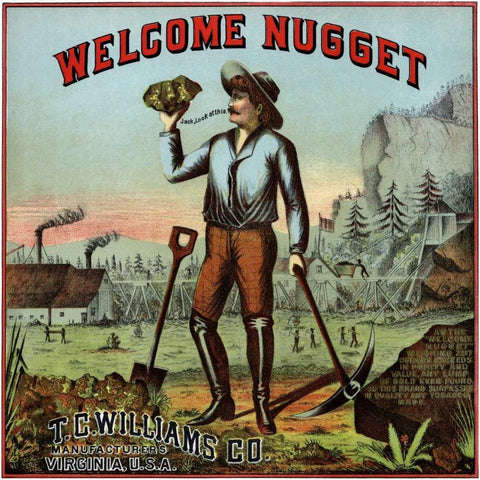 Welcome Nugget Tobacco Label White Modern Wood Framed Art Print with Double Matting by Unknown