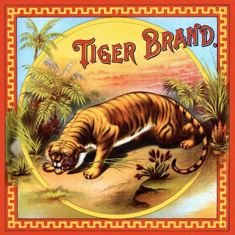 Tiger Brand Tobacco Label White Modern Wood Framed Art Print with Double Matting by Unknown