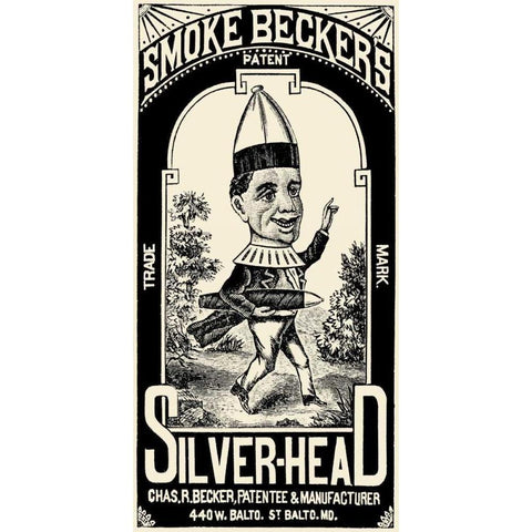 Smoke Beckers Silver-Head White Modern Wood Framed Art Print by Vintage Booze Labels