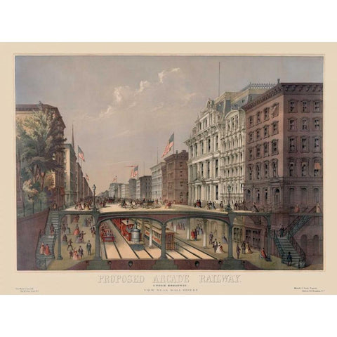 Elevated Railway Near Wall Street Black Modern Wood Framed Art Print by Unknown