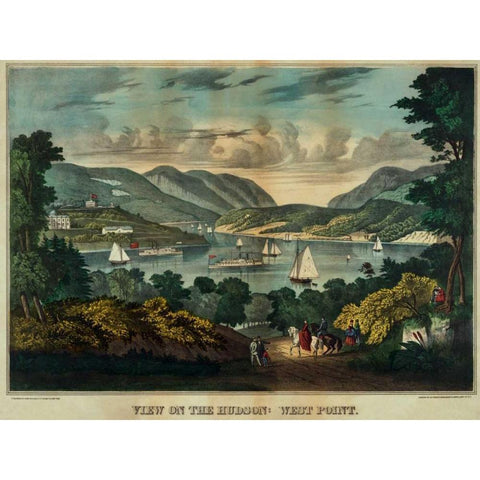 View on the Hudson - West Point Black Modern Wood Framed Art Print with Double Matting by Unknown