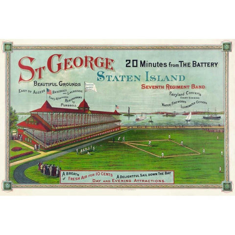 Baseball game being played at St. George Park Black Modern Wood Framed Art Print with Double Matting by Unknown