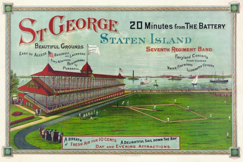 Baseball game being played at St. George Park Black Ornate Wood Framed Art Print with Double Matting by Unknown