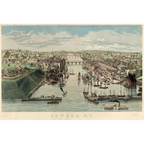 Oswego New York Harbor Gold Ornate Wood Framed Art Print with Double Matting by Unknown