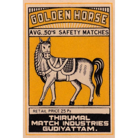 Golden Horse Avg. 50s Safety Matches Gold Ornate Wood Framed Art Print with Double Matting by Phillumenart