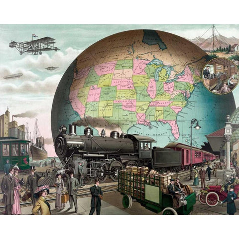 Twentieth Century Transportation Black Modern Wood Framed Art Print with Double Matting by Delmont Co.