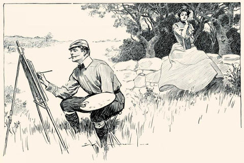 Wasting Time White Modern Wood Framed Art Print with Double Matting by Gibson, Charles Dana