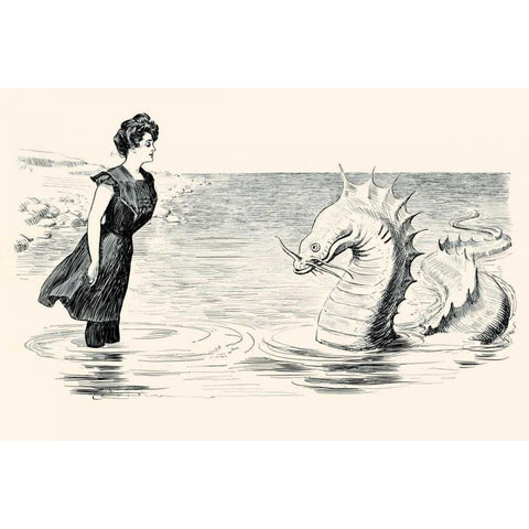 No Wonder The Sea Serpent Frequents our Coast Black Modern Wood Framed Art Print with Double Matting by Gibson, Charles Dana