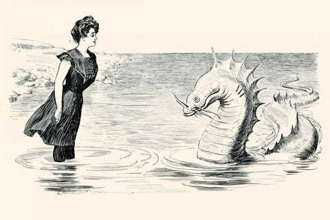 No Wonder The Sea Serpent Frequents our Coast White Modern Wood Framed Art Print with Double Matting by Gibson, Charles Dana