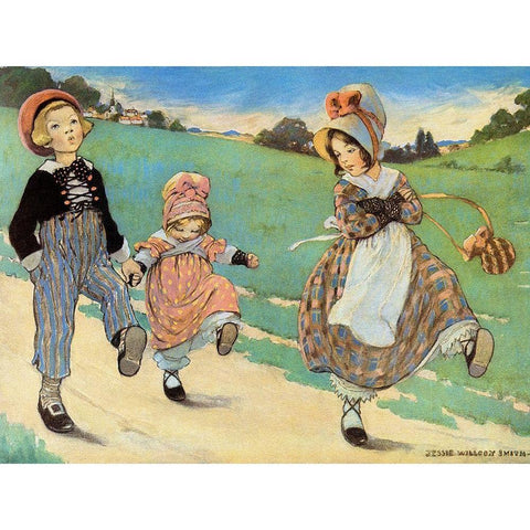 Three Children to London - One foot up One foot down Black Modern Wood Framed Art Print by Smith, Jesse Willcox