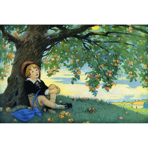 Boy Under an Apple Tree Gold Ornate Wood Framed Art Print with Double Matting by Smith, Jesse Willcox