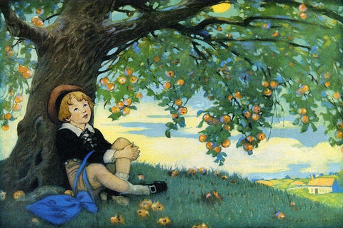 Boy Under an Apple Tree White Modern Wood Framed Art Print with Double Matting by Smith, Jesse Willcox