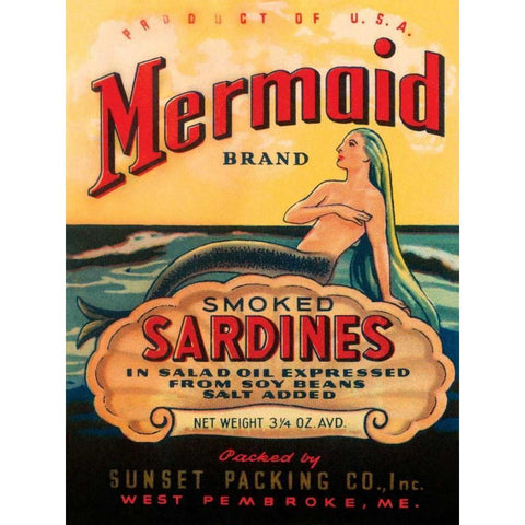 Mermaid Brand Smoked Sardines Gold Ornate Wood Framed Art Print with Double Matting by Unknown