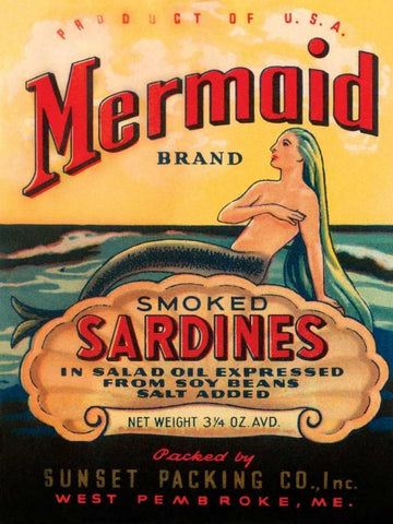 Mermaid Brand Smoked Sardines White Modern Wood Framed Art Print with Double Matting by Unknown