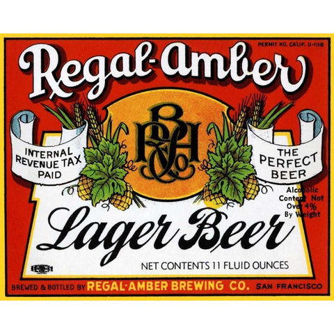 Regal-Amber Lager Beer White Modern Wood Framed Art Print by Vintage Booze Labels