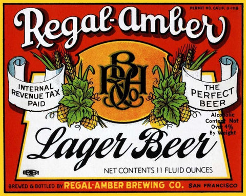 Regal-Amber Lager Beer Black Ornate Wood Framed Art Print with Double Matting by Vintage Booze Labels