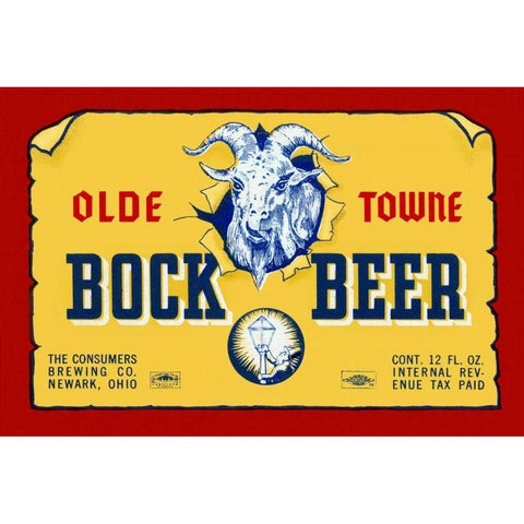 Olde Towne Bock Beer Gold Ornate Wood Framed Art Print with Double Matting by Vintage Booze Labels