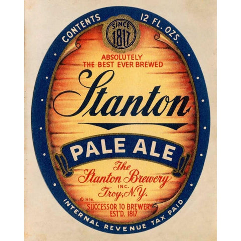 Stanton Pale Ale Beer White Modern Wood Framed Art Print by Vintage Booze Labels