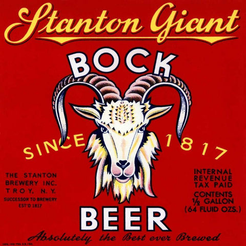 Stanton Giant Bock Beer White Modern Wood Framed Art Print by Vintage Booze Labels