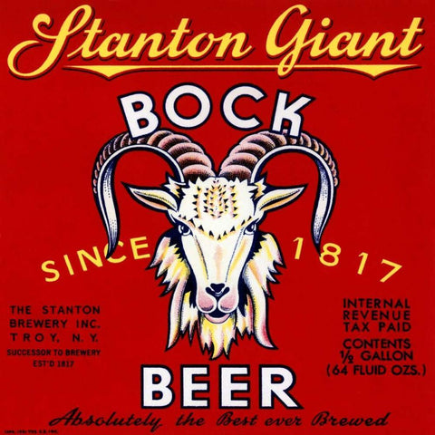 Stanton Giant Bock Beer White Modern Wood Framed Art Print with Double Matting by Vintage Booze Labels