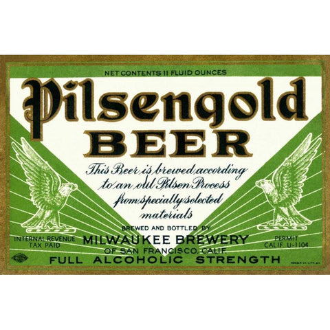 Pilsengold Beer White Modern Wood Framed Art Print by Vintage Booze Labels