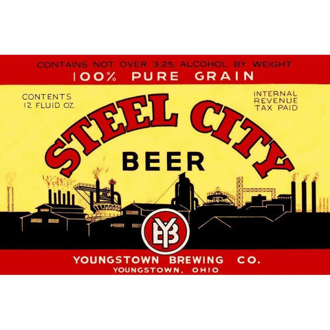 Steel City Beer Gold Ornate Wood Framed Art Print with Double Matting by Vintage Booze Labels