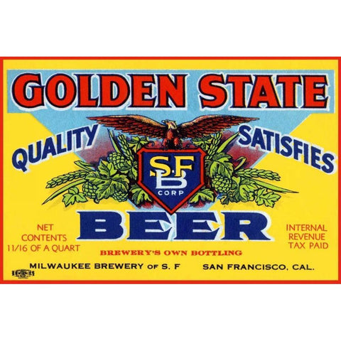 Golden State Beer Gold Ornate Wood Framed Art Print with Double Matting by Vintage Booze Labels