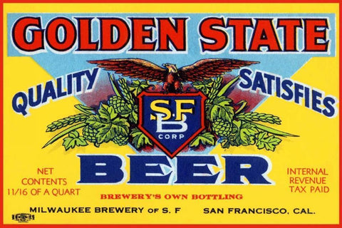 Golden State Beer Black Ornate Wood Framed Art Print with Double Matting by Vintage Booze Labels