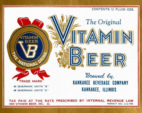 Vitamin Beer Black Ornate Wood Framed Art Print with Double Matting by Vintage Booze Labels