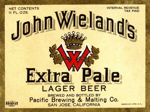 John Wielands Extra Pale Lager Beer White Modern Wood Framed Art Print with Double Matting by Vintage Booze Labels