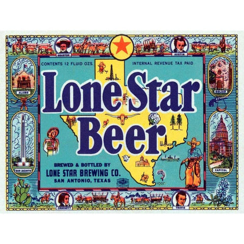 Lone Star Beer Black Modern Wood Framed Art Print with Double Matting by Vintage Booze Labels