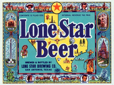 Lone Star Beer Black Ornate Wood Framed Art Print with Double Matting by Vintage Booze Labels