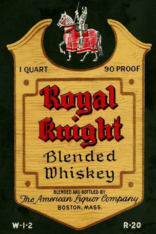 Royal Knight Blended Whiskey Black Ornate Wood Framed Art Print with Double Matting by Vintage Booze Labels