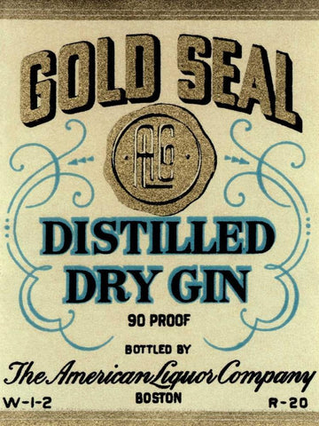 Gold Seal Distiller Dry Gin White Modern Wood Framed Art Print with Double Matting by Vintage Booze Labels