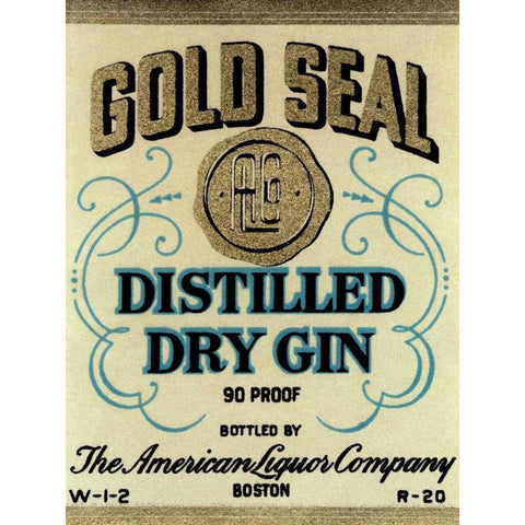 Gold Seal Distiller Dry Gin White Modern Wood Framed Art Print by Vintage Booze Labels