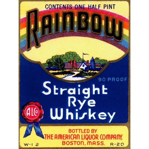 Rainbow Straight Rye Whiskey Gold Ornate Wood Framed Art Print with Double Matting by Vintage Booze Labels