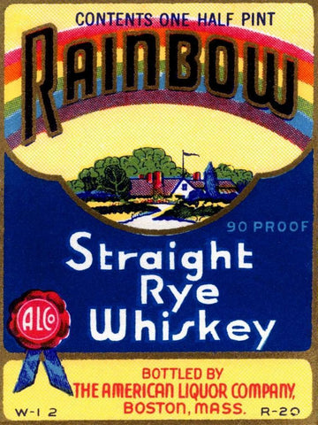 Rainbow Straight Rye Whiskey Black Ornate Wood Framed Art Print with Double Matting by Vintage Booze Labels