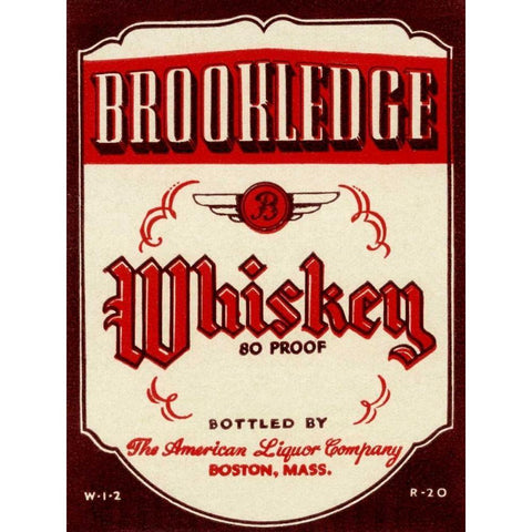 Brookledge Whiskey Black Modern Wood Framed Art Print by Vintage Booze Labels