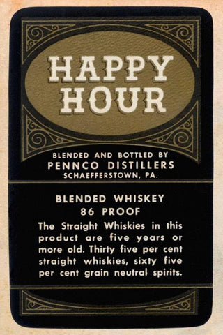 Happy Hour Blended Whiskey Black Ornate Wood Framed Art Print with Double Matting by Vintage Booze Labels