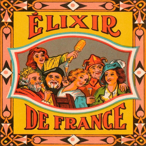 Elixir de France White Modern Wood Framed Art Print by Vintage Booze Labels