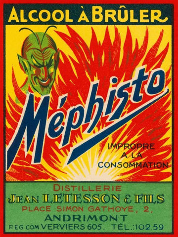 Mephisto - Alcool A Bruler White Modern Wood Framed Art Print with Double Matting by Vintage Booze Labels