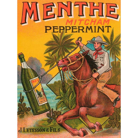 Menthe Peppermint Gold Ornate Wood Framed Art Print with Double Matting by Vintage Booze Labels