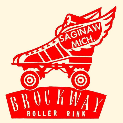 Brockway Roller Rink Black Modern Wood Framed Art Print by Retrorollers