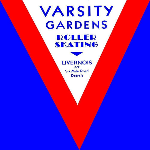 Varsity Gardens Roller Skating Black Modern Wood Framed Art Print with Double Matting by Retrorollers