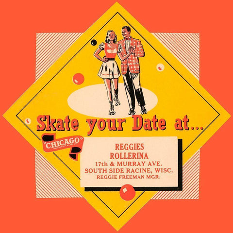 Skate Your Date Black Modern Wood Framed Art Print by Retrorollers